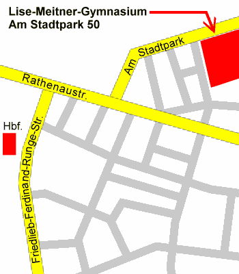 Anreise: 5 Gehminuten vom Bahnhof Leverkusen: Ausgang F.-F.-Runge-Str., dann links bis zur Rathenausstr., dann rechts, an der Gaststtte "Am Stadtpark" in die gleichnamige Strae.