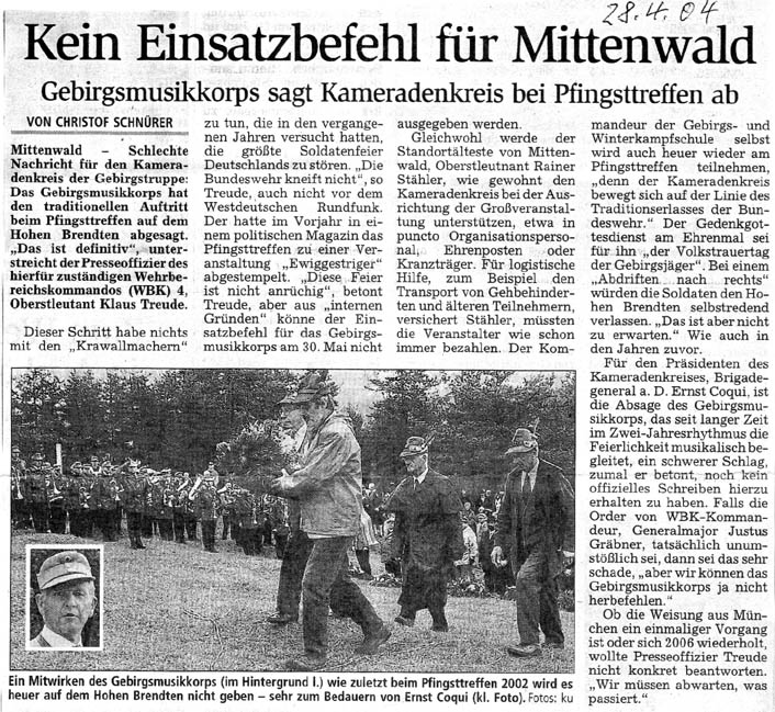 Mnchener Merkur, Ausgabe Garmisch-Patenkirchen, vom 28.04.04